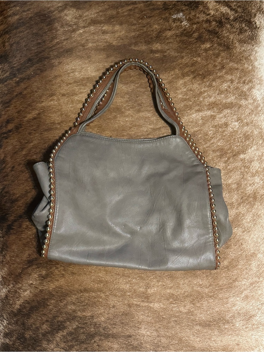 Large Big Buddha Vegan Leather Hobo with Brown Trim and Gold Studs